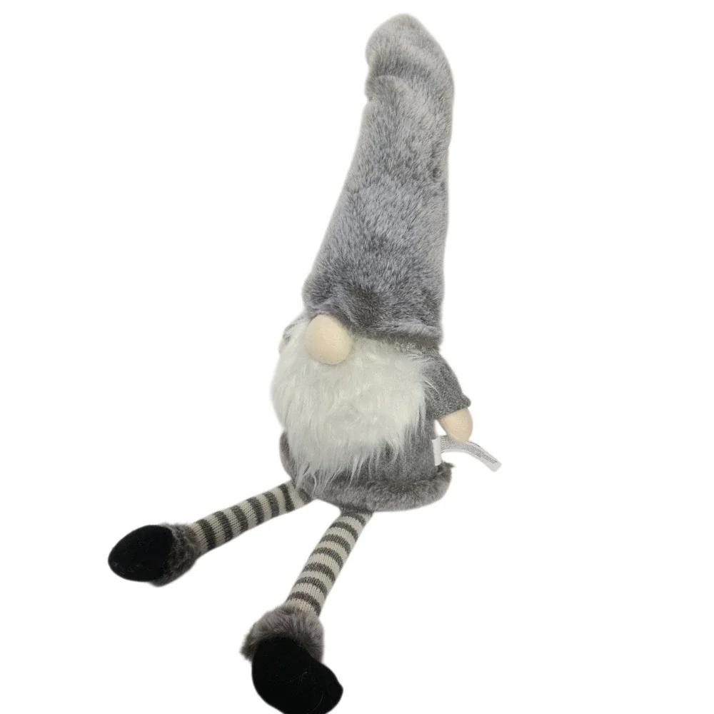 Gray Faux Fur Gnome Plush Toy Decorative Standing Figure with Striped‎ Legs
